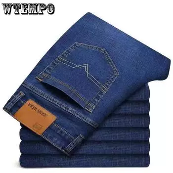 WTEMPO весенние хлопковые джинсы мужские эластичные прямые джинсы однотонные повседневные рабочие дешевые длинные джинсовые брюки