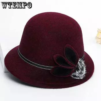 WTEMPO весна-осень-зима шерстяные шапки женские мягкие теплые однотонные толстые панамы уличные прогулочные шапки из искусственного меха One Size чёрный