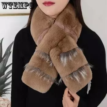 WTEMPO Winter Long Warm Faux Fur Plush Scarves Solid Color Women s Thickened Windproof Cold-proof Versatile Casual Scarves One Size серый