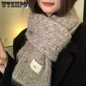 WTEMPO Winter Long Warm Knitted Plush Scarves Women s Thickened Windproof Cold-proof Versatile Casual Scarves One Size розовый