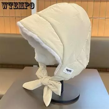 WTEMPO Winter Plush Velvet Warm Solid Color Hats Female Down Cotton Waterproof Dual Use Outdoor Cycling Windproof Ear Protection Hats One Size хаки