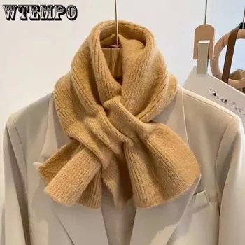 WTEMPO Winter Windproof Cold-proof Warm Soft Knitted Scarves Women s Autumn Solid Color Thickened Casual Pleated Woolen Scarf One Size чёрный