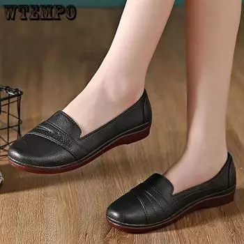 WTEMPO Women Black Soft Thick Flat Heel Work Shoes Versatile Non-slip Large Size Solid Color Casual Single Shoes 36 чёрный