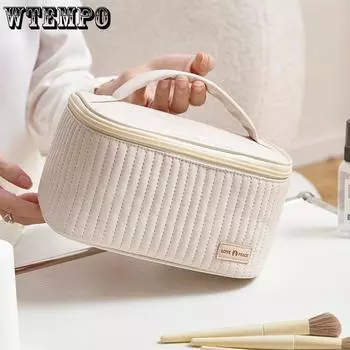 WTEMPO Women Cosmetic Organizer High-capacity Makeup Bags Large Faux Leather Travel Cosmetic Bags Storage Pouch for Female Makeup Boxes 1pc белый
