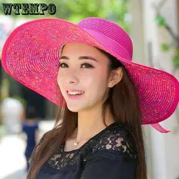 WTEMPO Women Elegant Casual Spring Summer Hats Wide Brim Outdoor Breathable Foldable Beach Sunscreen Hats 1pc абрикосовый