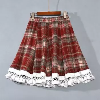 WTEMPO Women High Waist Lace Hem Plaid Skirts Girls Y2k Checkered Skirt Mini Grid Skirts one size fits all красный
