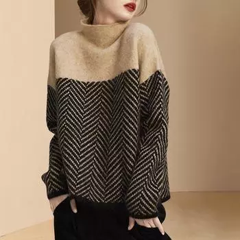 WTEMPO Women long sleeve pullover sweater soft comfortable jumper fashion knitwear loose sweater S