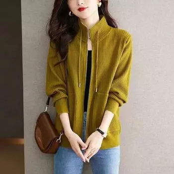 WTEMPO Women Long Sleeve Sweater Soft Comfortable Zipper Jumper Fashion Knitwear Loose Sweater S
