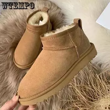 WTEMPO Women Retro Large Size Casual Solid Color Faux Suede Boots Autumn Winter Warm Cold-proof Plush Snow Boots 36 чёрный