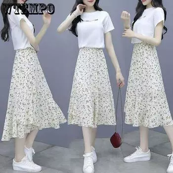 WTEMPO Women s Chiffon Dress Women s Floral Dress Summer Floral Skirt Half Length Skirt M