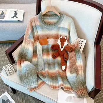 WTEMPO Women s Crew Neck Sweater Warm Knitwear Pullover Knitted Coat Jumper Long Sleeve Sweater S синий