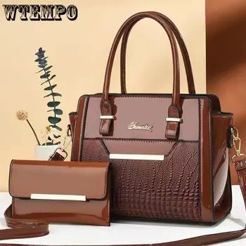 WTEMPO Women s Crossbody Bags Retro Shoulder Bags 1PC Large Bag + 1PC Small Bag Set Solid Color Large Capacity Handbags 13*21*27cm чёрный