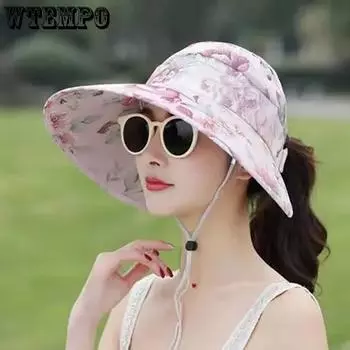 WTEMPO Women s Floral Printed Wide Brim Outdoor Travel Beach Hats Fashion Casual Elegant Foldable Summer Bucket Hats 1pc розовый