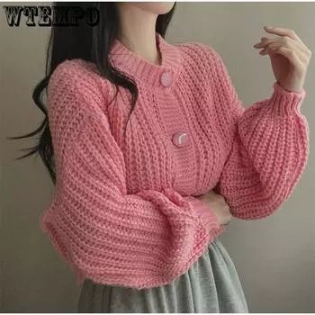 WTEMPO Women s Knitted Sweater Women s Simple Style Solid Color Pullover Knitted Sweater S красный
