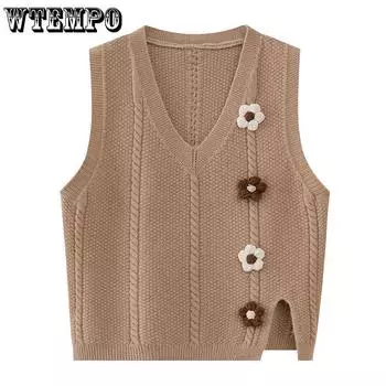 WTEMPO Women s Knitted Vest Spring and Autumn New Vest Knitted Vest Sleeveless Women s Top S хаки