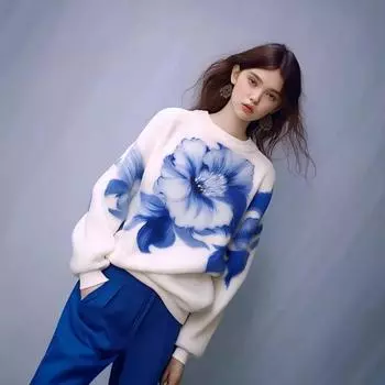 WTEMPO Women s Long Sleeve Flower Sweater Warm Knitwear Pullover Knitted Coat Jumper Vintage Sweater S