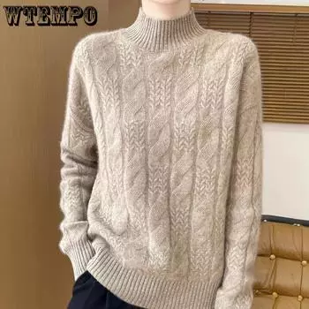 WTEMPO Women s Semi High Neck Sweater Pullover Soft Warm Bottom Knit Sweater for Autumn and Winter S