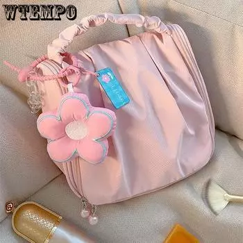 WTEMPO Women s Solid Color High-end Hand-held Makeup Bags Large Capacity Portable Travel Cosmetics Storage Bags Wash Bags 1pc белый