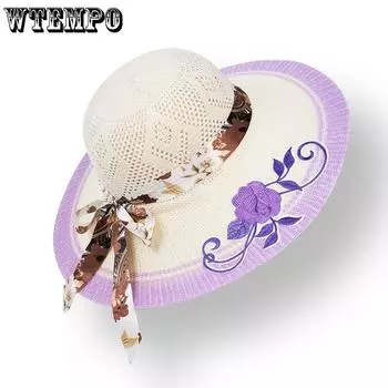 WTEMPO Women s Solid Color Summer Knitted Hats Casual Elegant Bow Wide Brim Outdoor Travel Beach Hats 1pc хаки