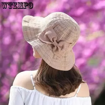 WTEMPO Women s Summer Solid Color Bow Foldable Soft Sun Hats Casual Versatile Wide Brim Outdoor Travel Uv Protection Sunscreen Hats 1pc розовый