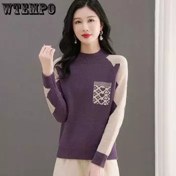 WTEMPO Women s Sweater Autumn and Winter New Stylish Loose Top with Knitted Sweater Warm Top M