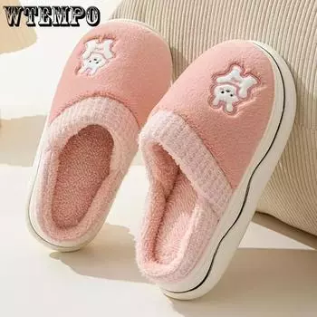 WTEMPO Women s Thick Flat Heel Indoor Home Plush Warm Slippers Large Size Close-toe Autumn Winter Cotton Slippers 36-37 зелёный