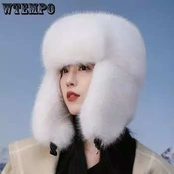 WTEMPO Women s Thickened Warm Faux Fur Bomber Hats Fall Winter Cold-proof Solid Color Ear Protection Plush Hats One Size белый