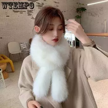 WTEMPO Women s Thickened Windproof Cold-proof Casual Plush Scarves Faux Fur Solid Color Winter Long Warm Scarves One Size чёрный