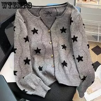 WTEMPO Women s V-Neck Loose Large Size Solid Color Knitted Cardigans Casual Versatile Long Sleeve Button Sweater Cardigans S бежевый