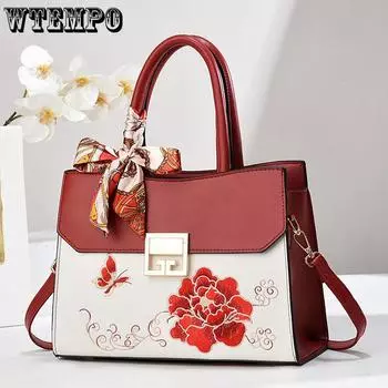 WTEMPO Women s Zipper Handbags Large Capacity Shoulder Crossbody Bags Solid Color Simple Embroidered Versatile Messenger Bags 1pc чёрный