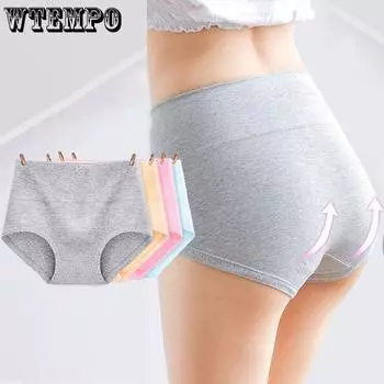 WTEMPO высококачественное 4 шт. эластичное нижнее белье с высокой талией для женщин, хлопковое антибактериальное нижнее белье из чистого хлопка с треугольными трусами большого размера M разноцветный