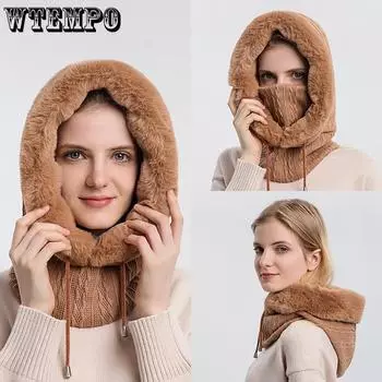 WTEMPO Защита ушей, ветрозащитная, повседневная, универсальная, плюшевая, однотонная, женская, флисовая, толстая, внутренняя подкладка, вязаная, маска, шапки One Size хаки