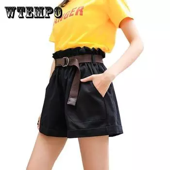 WTEMPO женщины ruffled Waist костюм брюки Весна и лето Случайные Loose-линии Широконогие брюки S