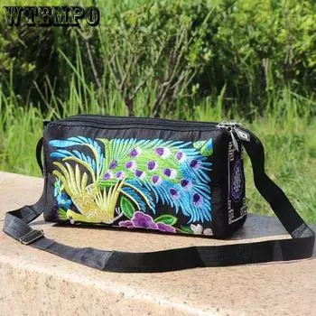 WTEMPO женская холщовая сумка с вышивкой в этническом стиле, большая вместительная повседневная простая женская трехслойная сумка-мессенджер на одно плечо 24*10*12cm красный