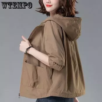 WTEMPO женская куртка с капюшоном, ветровка с длинным рукавом, повседневные пальто, женская куртка, свободная верхняя одежда, куртки