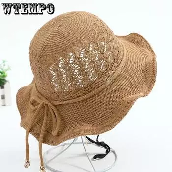 WTEMPO Женская летняя шляпа от солнца, простые однотонные шляпы с бантом, складные универсальные крутые шляпы для отдыха с солнцезащитным кремом One Size хаки