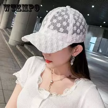 WTEMPO женская летняя шляпа с утиным языком, корейская версия, универсальная солнцезащитная шляпа с кружевным цветком, дышащая однотонная бейсболка 55-59cm белый