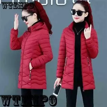 WTEMPO женская одежда на хлопковой подкладке, утепленные пальто средней длины, зимняя куртка больших размеров, зимняя одежда для мам, стеганые куртки, теплая парка XL красный