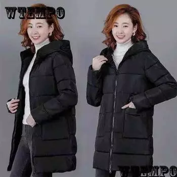 WTEMPO Женская одежда на хлопковой подкладке Утепленные пальто средней длины Зимняя куртка больших размеров Зимняя одежда для мам Стеганые куртки Парка Теплая свободная одежда 3XL