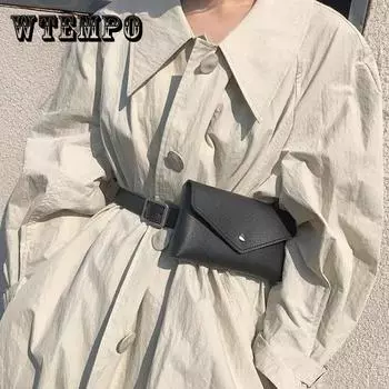 WTEMPO женская поясная сумка, простая перфорированная поясная сумка, сумки на цепочке для телефона, повседневная женская сумка, женский черный кошелек 17*10*1.8cm чёрный