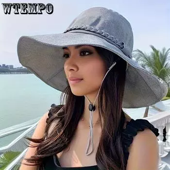 WTEMPO женская рыбацкая шляпа с плетеным декором и широкими полями, защита от солнца, складная универсальная пляжная приморская шляпа 56-58cm хаки