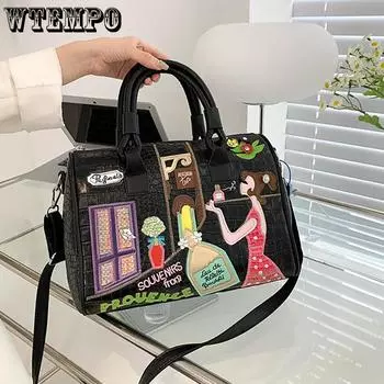 WTEMPO женская большая сумка через плечо сумка с вышивкой набор для декорирования шитья сумка 32*17*24cm синий