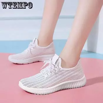 WTEMPO/женская весенне-летняя прогулочная обувь, нескользящая дышащая спортивная обувь на мягкой подошве, повседневные кроссовки большого размера на плоской подошве с сеткой 40 чёрный
