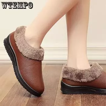 WTEMPO Женская зимняя хлопковая обувь большого размера, бархатная обувь из плотного хлопка, водонепроницаемая нескользящая обувь на плоской подошве с искусственной поверхностью 40 красный