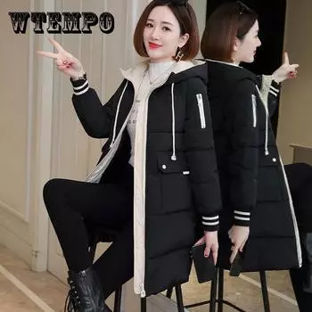 WTEMPO Женская зимняя мягкая куртка средней длины корейский стиль тонкий мягкий пиджак пуховик XL