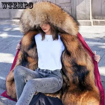 WTEMPO женские большие размеры, свободные пальто со съемной подкладкой из искусственного меха, однотонные повседневные куртки с капюшоном, зимние женские теплые длинные парки M красный