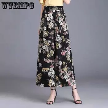 WTEMPO женские брюки-клеш с цветочным принтом, весна-лето, эластичные, с высокой талией, тонкие, свободные, с юбкой-карандашом для мам L белый