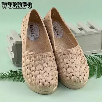 WTEMPO женские дышащие плоские толстые каблуки нескользящие повседневные рабочие туфли весна лето большие размеры однотонные одинарные туфли 36 бежевый