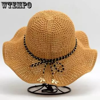 WTEMPO Женские дышащие складные весенне-летние широкополые однотонные солнцезащитные шляпы для путешествий на открытом воздухе, пляжа, солнцезащитные шляпы 1pc хаки