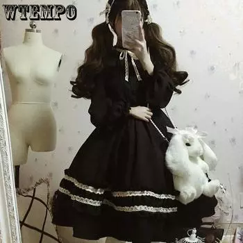 WTEMPO женские Harajuku японские Kawaii милые платья Лолиты новый винтажный вечерние ретро женский халат милое платье для косплея с бантом One Size розовый